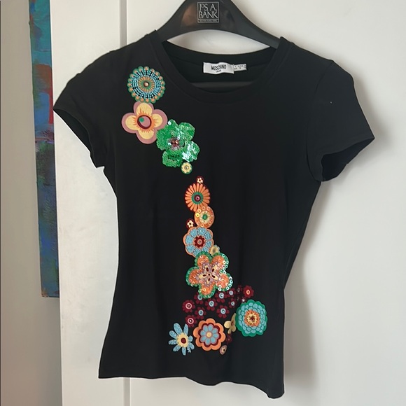 Moschino Tops - Moschino Black Fitted Embellished Short Sleeve Tee